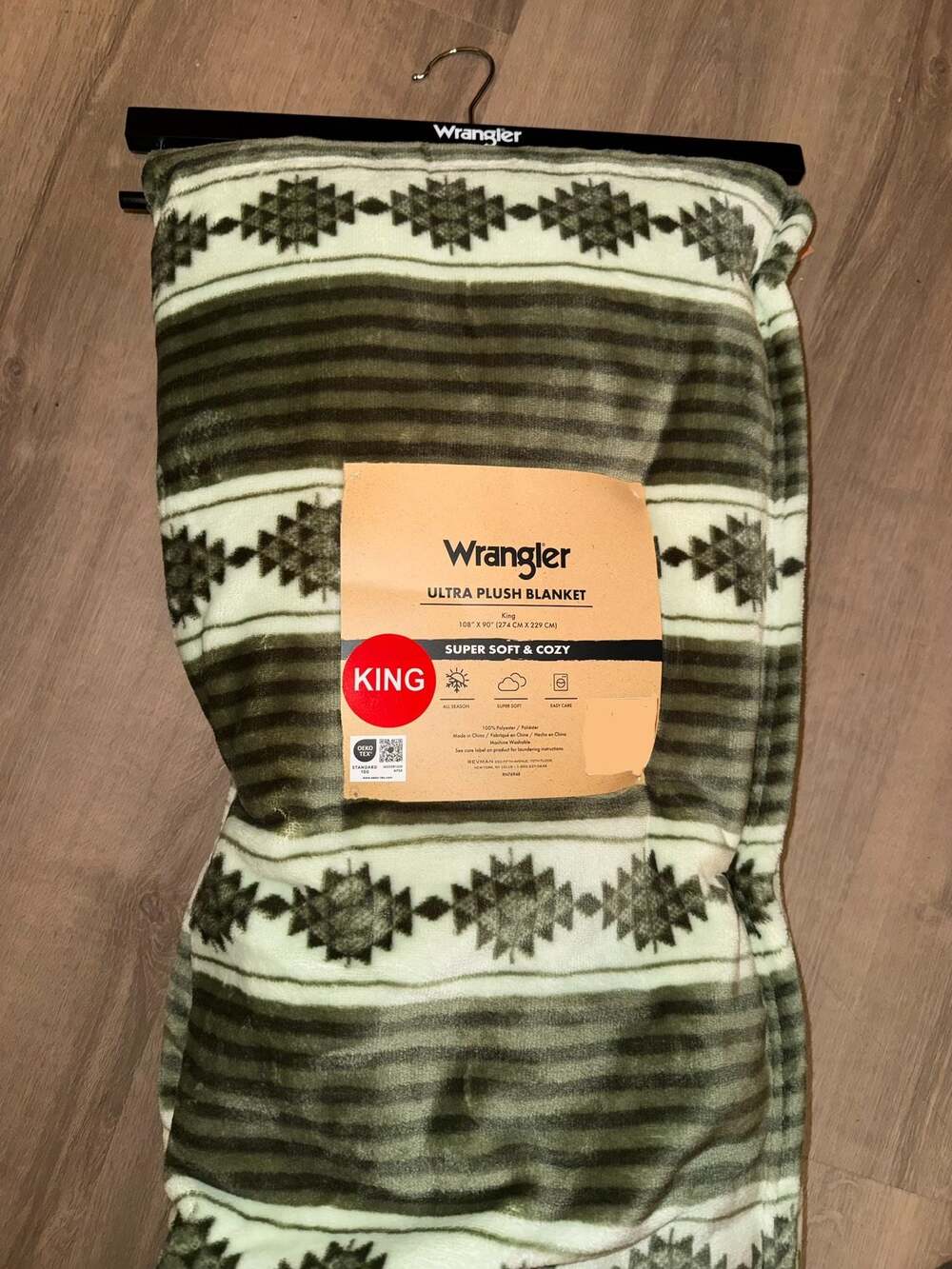 Wrangler Ultra Plush Blanket King 108" x 90" Green Aztec Striped